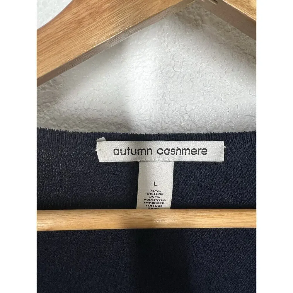 Autumn Cashmere Navy Perforated Stretch Crepe Knit Top Large